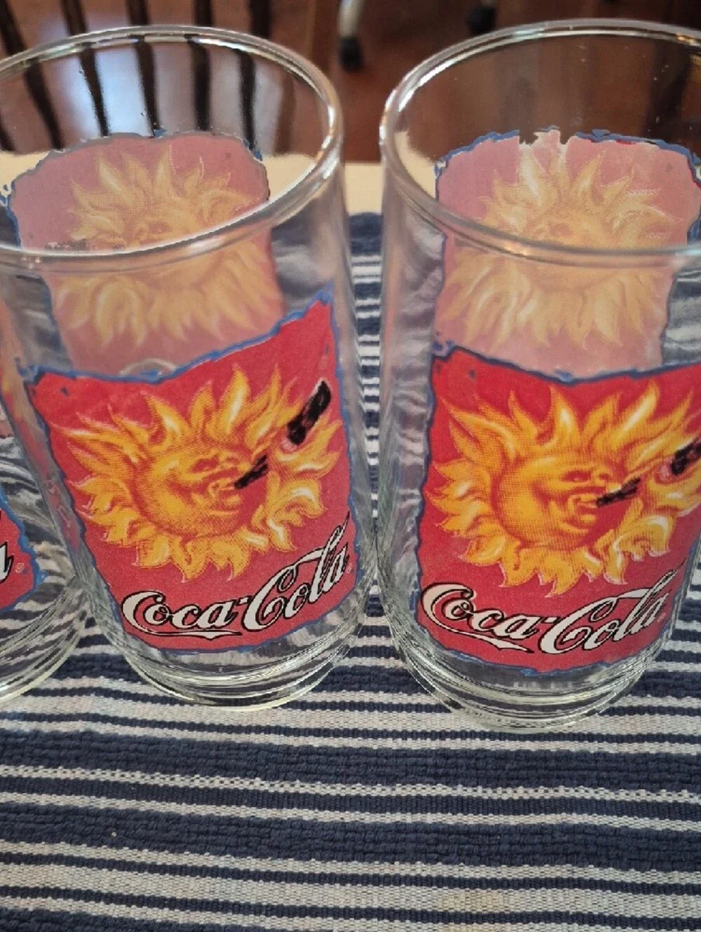Vintage Set Of 4 Coca-Cola Red & Yellow‎ Sunburst Logo Drinking Glasses